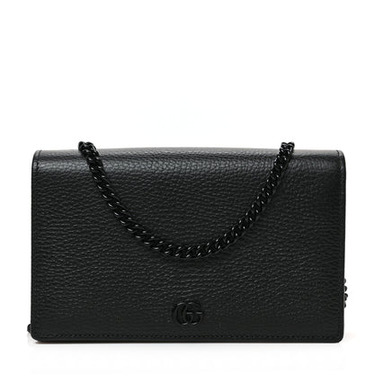 Gucci Dollar Calfskin Enamel Monochrome Mini GG Marmont Chain Wallet Black 1 of 9