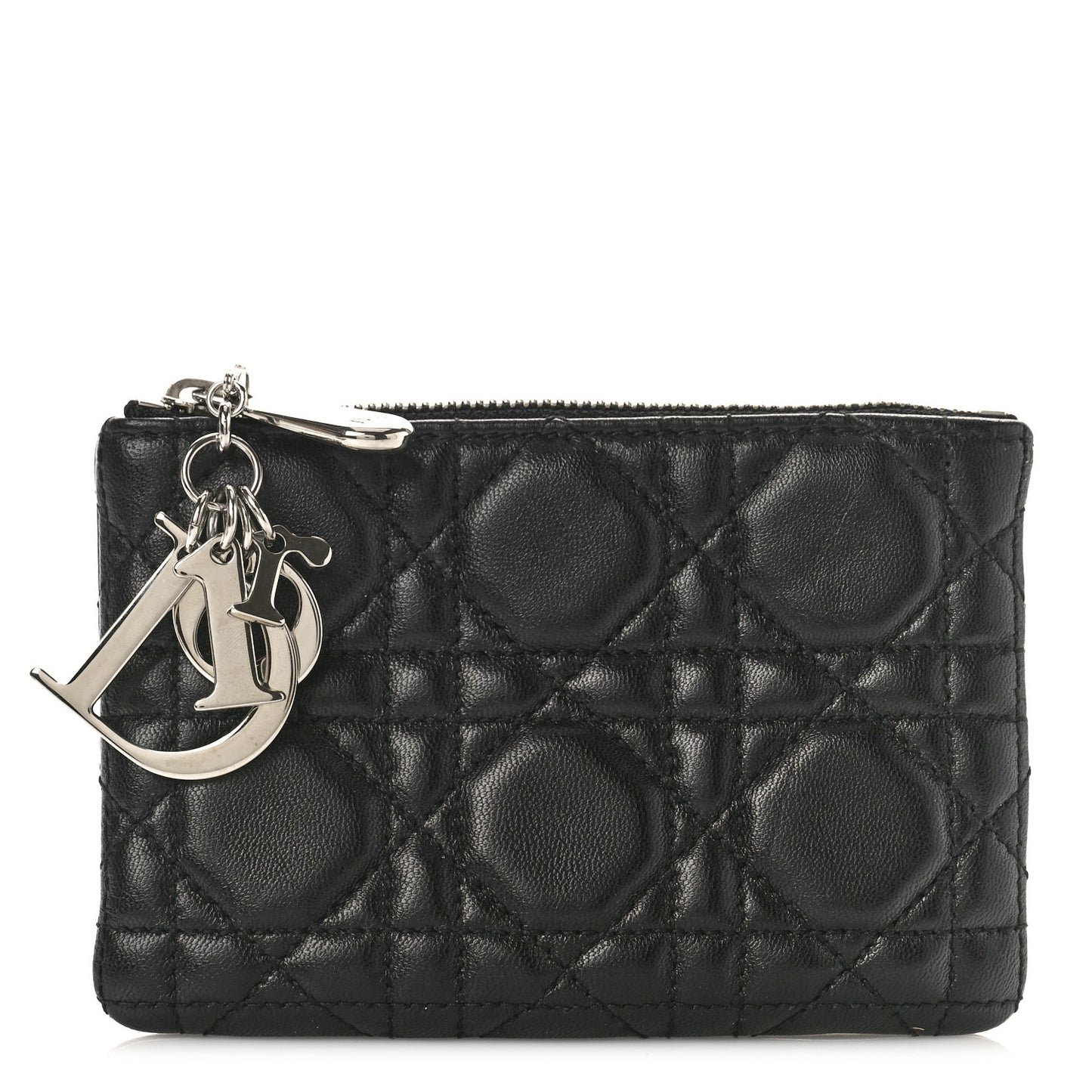 Lambskin Cannage Lady Dior Key Pouch Black