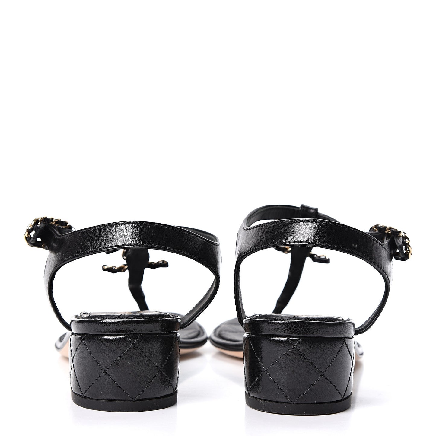 Lambskin Chain CC Logo Thong Sandals 38 Black