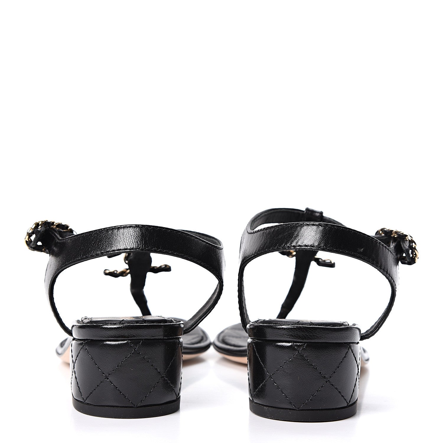 Chanel Lambskin Chain CC Logo Thong Sandals 38 Black 5 of 9