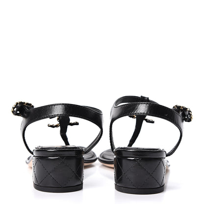 Chanel Lambskin Chain CC Logo Thong Sandals 38 Black 5 of 9