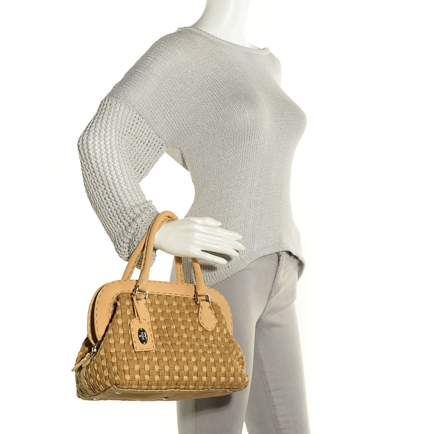 Woven Straw Calfskin Romano Selleria Medium Adele 1328 Bag Naturale