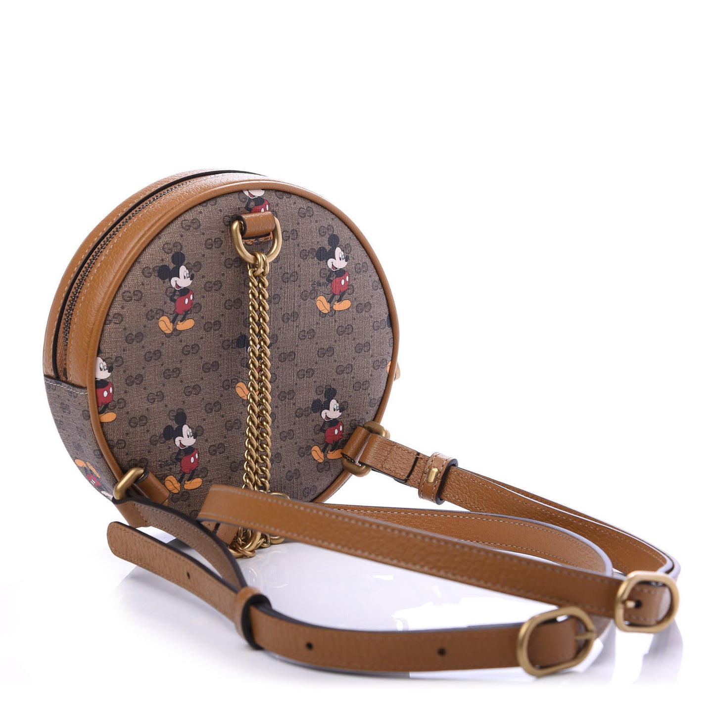X DISNEY Mini Vintage GG Supreme Monogram Mickey Mouse Round Backpack Beige Vintage Sun Oil