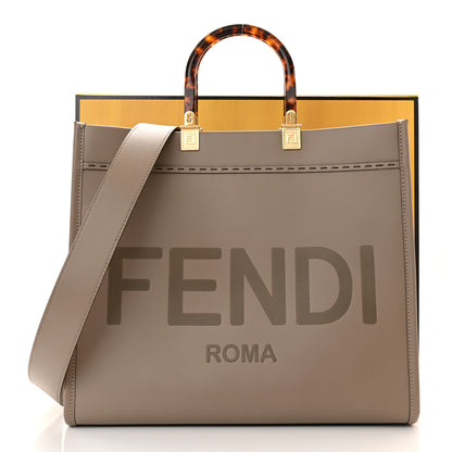 Fendi Vitello King Plexiglass Logo Embossed Medium Fendi Sunshine Shopper Tote Tortora 10 of 10