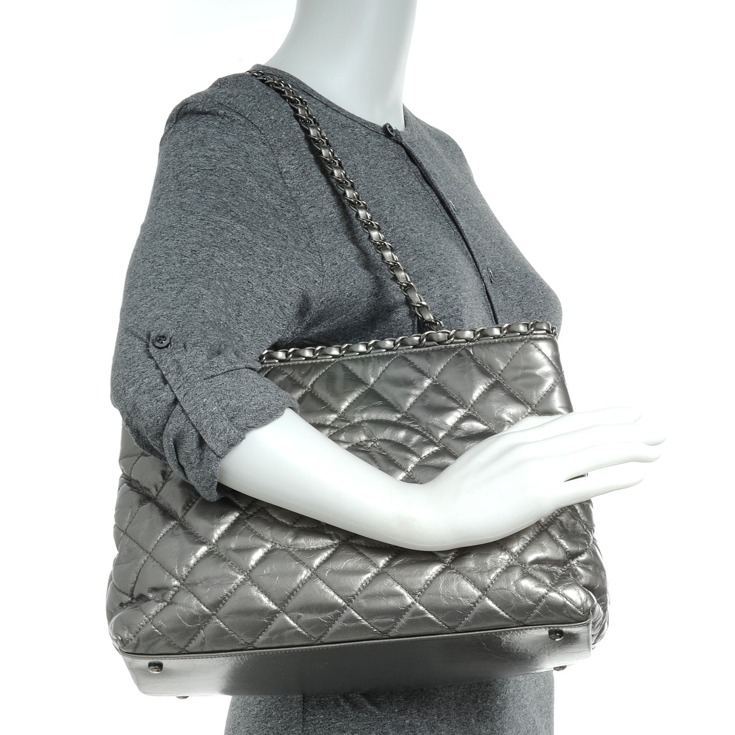 Calfskin Small Chain Me Tote Light Silver