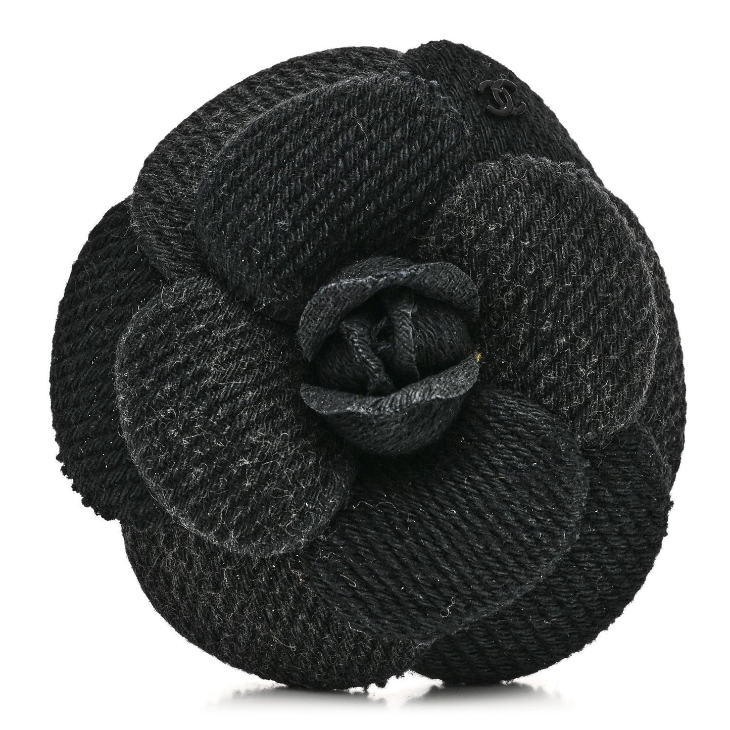 Fabric Camellia Brooch Navy Blue Black
