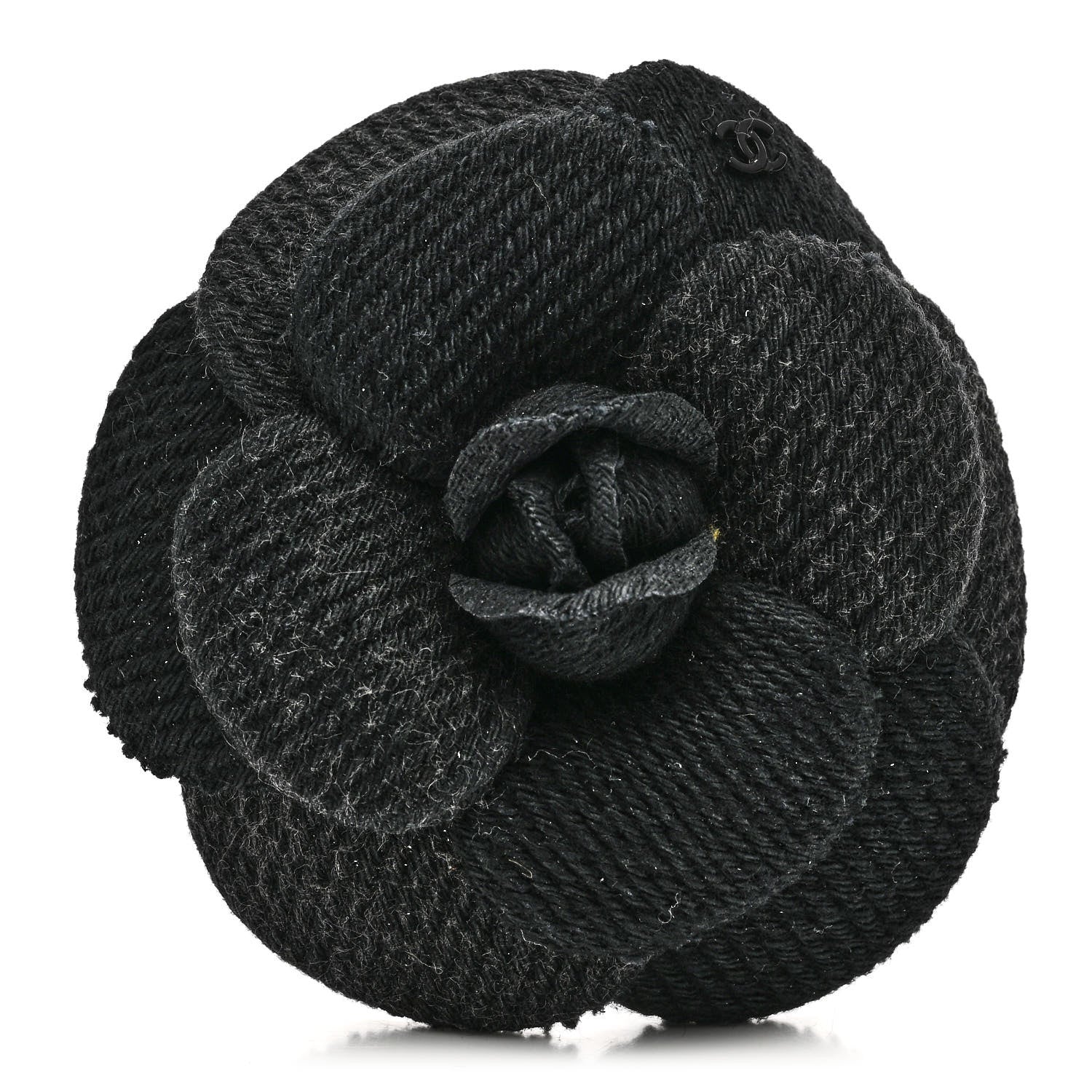 Chanel Fabric Camellia Brooch Navy Blue Black 1 of 4