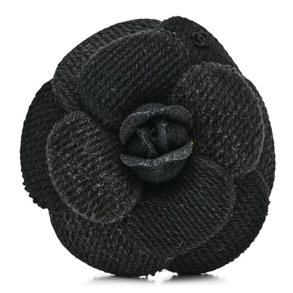 Chanel Fabric Camellia Brooch Navy Blue Black 1 of 4
