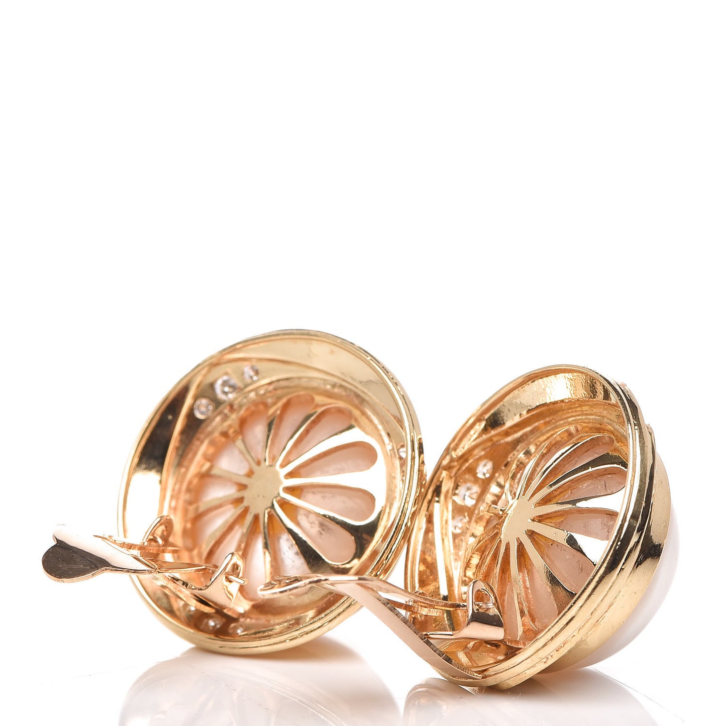 18K Yellow Gold Diamond Akoya Pearl Clip On Earrings
