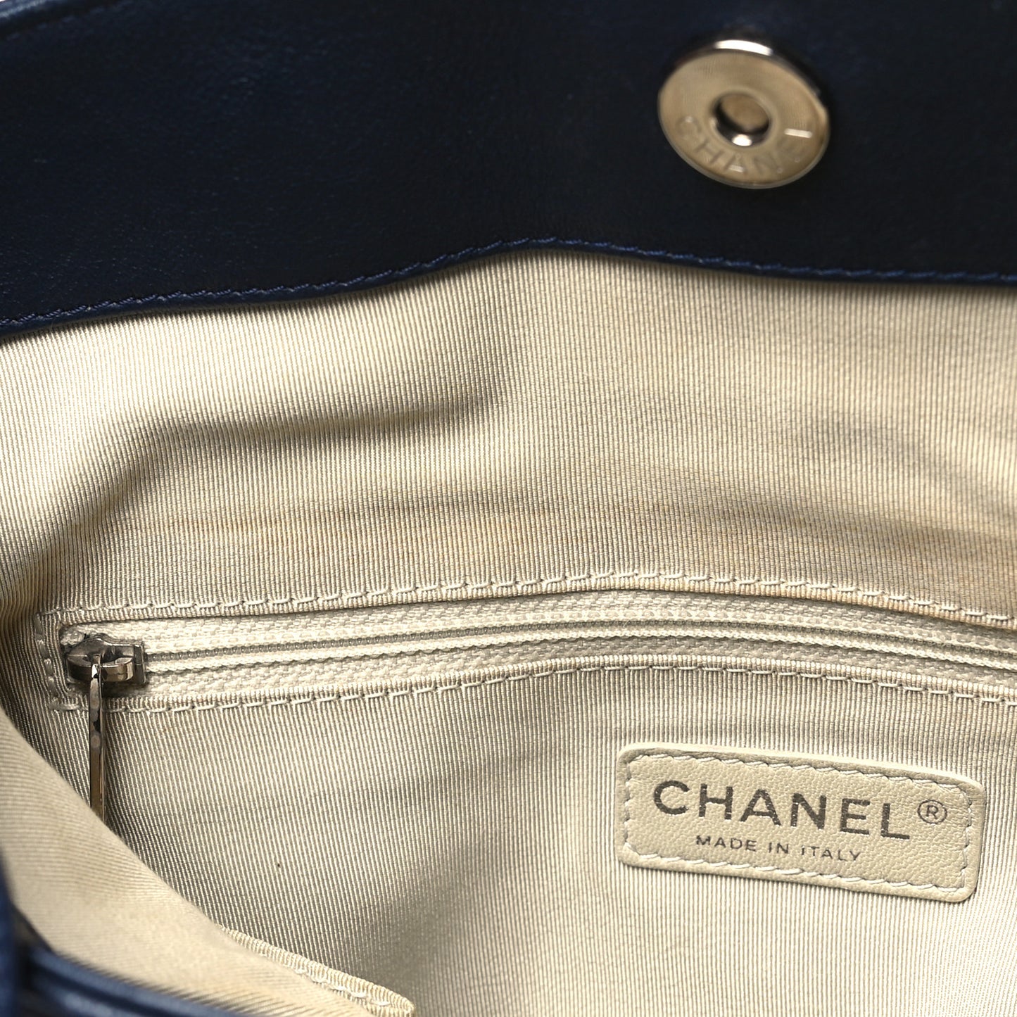 Washed Lambskin Chain Around Hobo Navy Blue