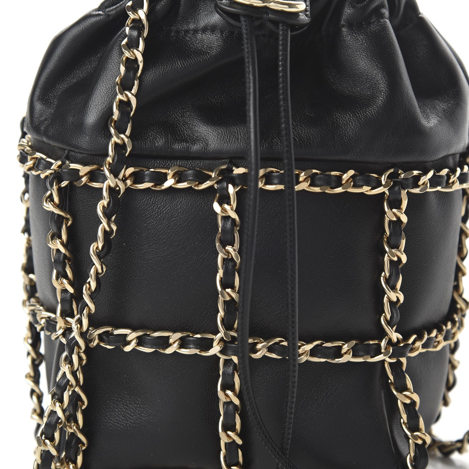 Chanel Lambskin Bucket Chain Drawstring Bag Black 10 of 11