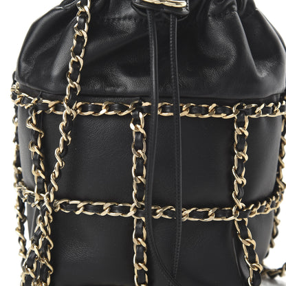 Chanel Lambskin Bucket Chain Drawstring Bag Black 10 of 11