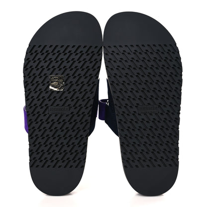 Hermes Suede Goatskin Womens Chypre Sandals 37.5 Marine Violet Majorette 5 of 9