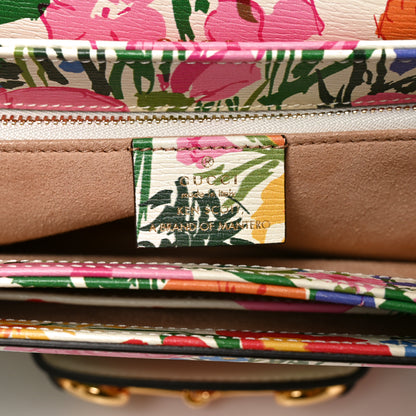 Gucci X KEN SCOTT New Shangai Calfskin Jardin D'Avril Floral Print Horsebit 1955 Shoulder Bag Ivory Pink Wild Rose 5 of 9