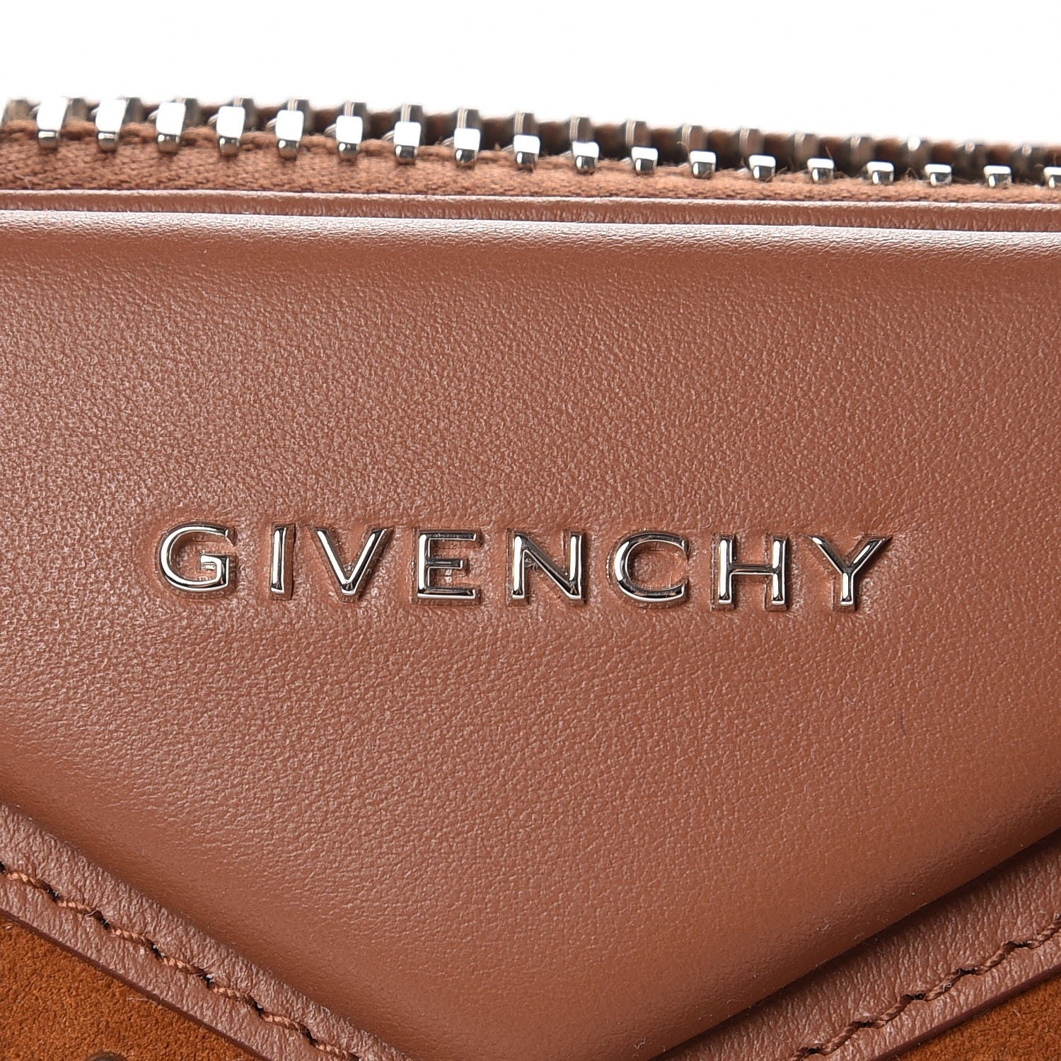 Givenchy Calfskin Suede Small Studded Chevron Antigona Cognac 7 of 10