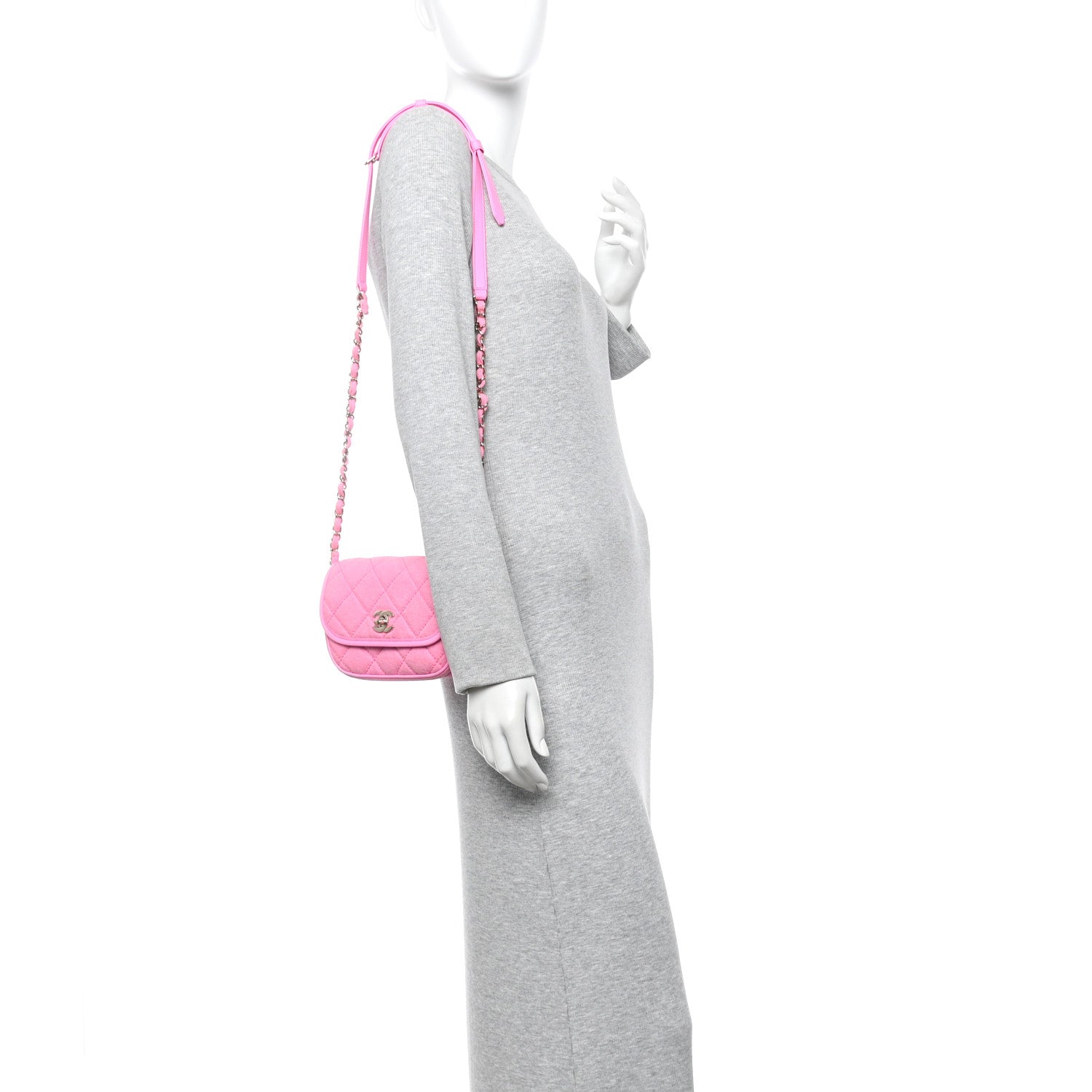 Chanel Denim Quilted Mini Messenger Flap Neon Pink 2 of 10