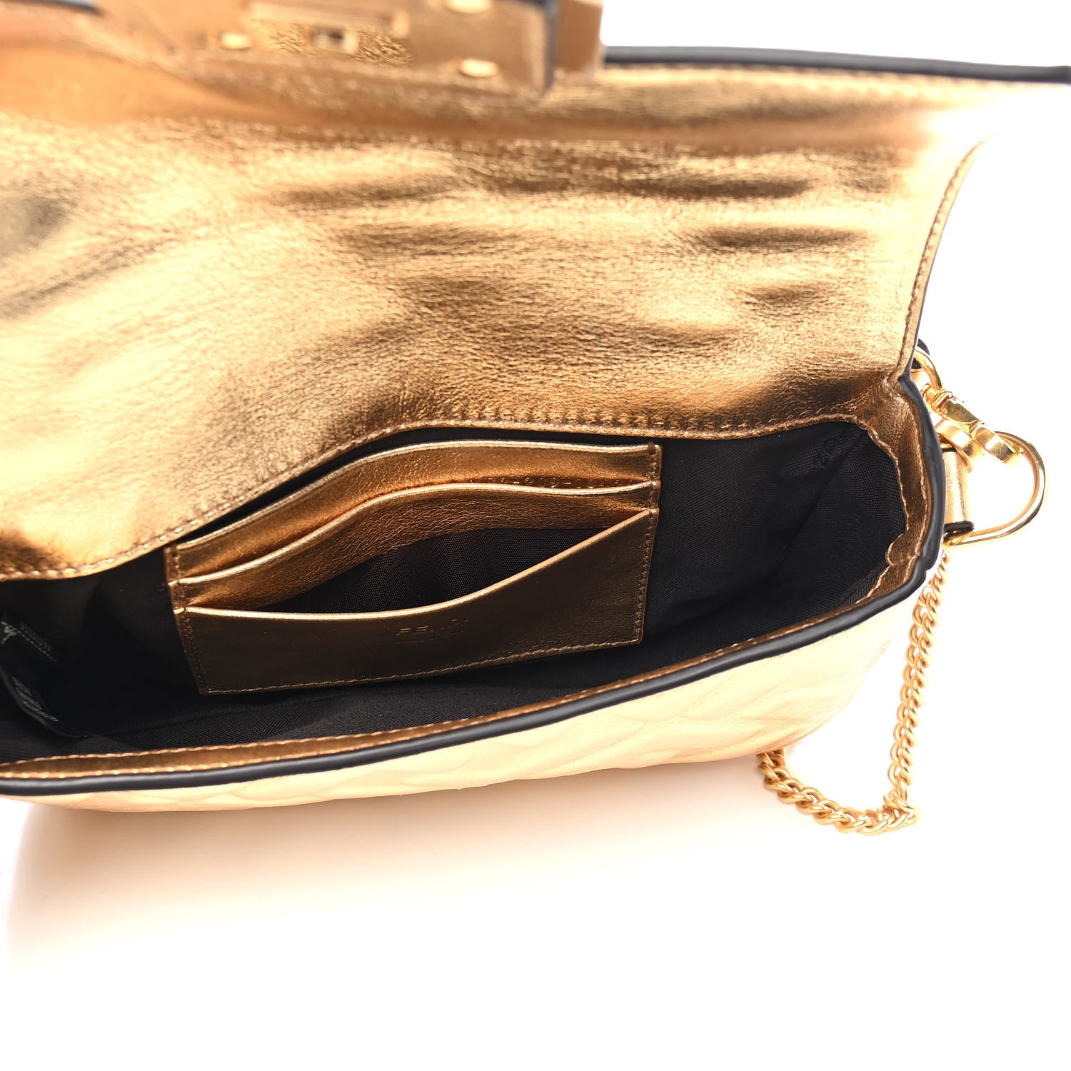 Fendi Vitello Catalan Mirror FF 1974 Embossed Mini Baguette Gold 5 of 9