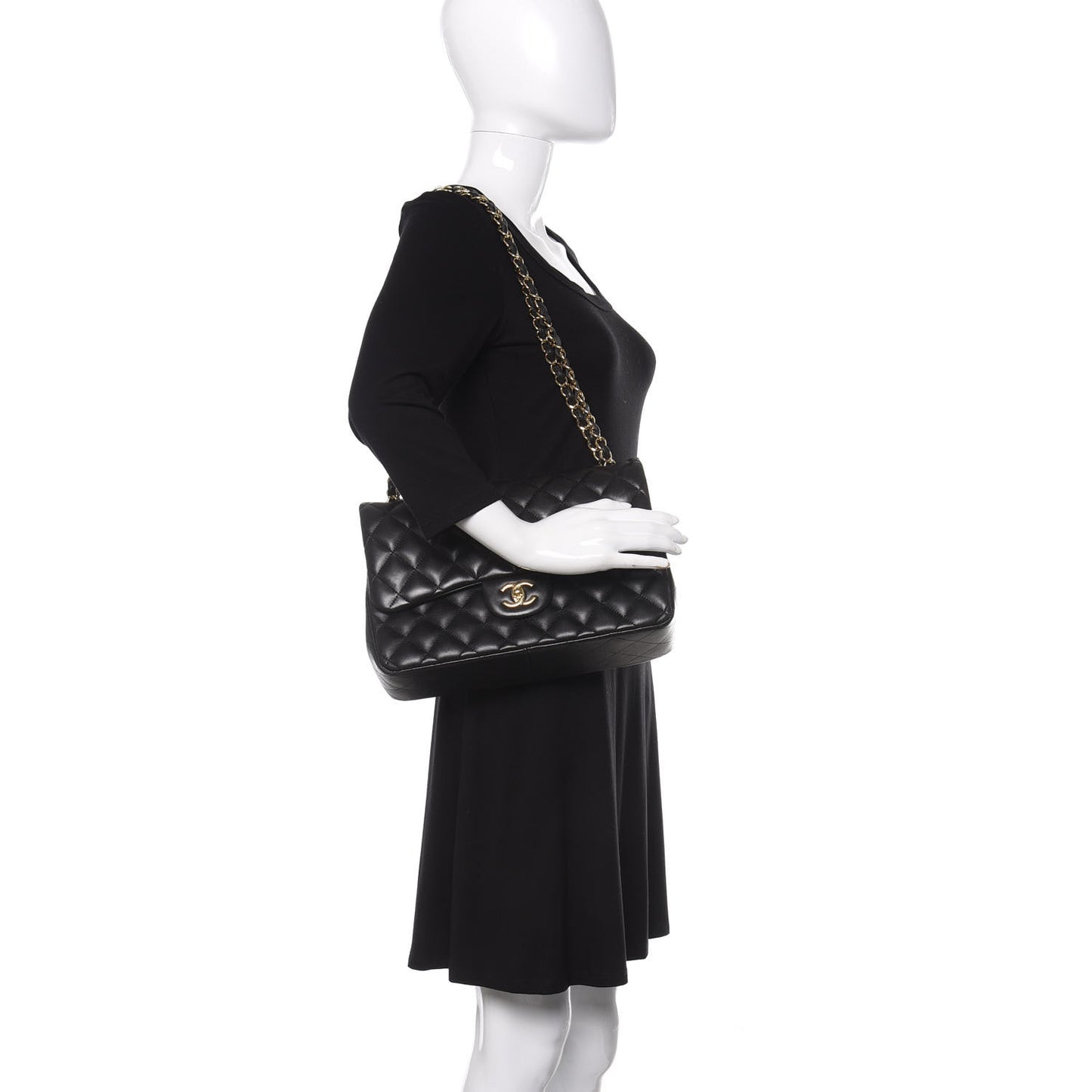 Lambskin Quilted Jumbo Double Flap Black