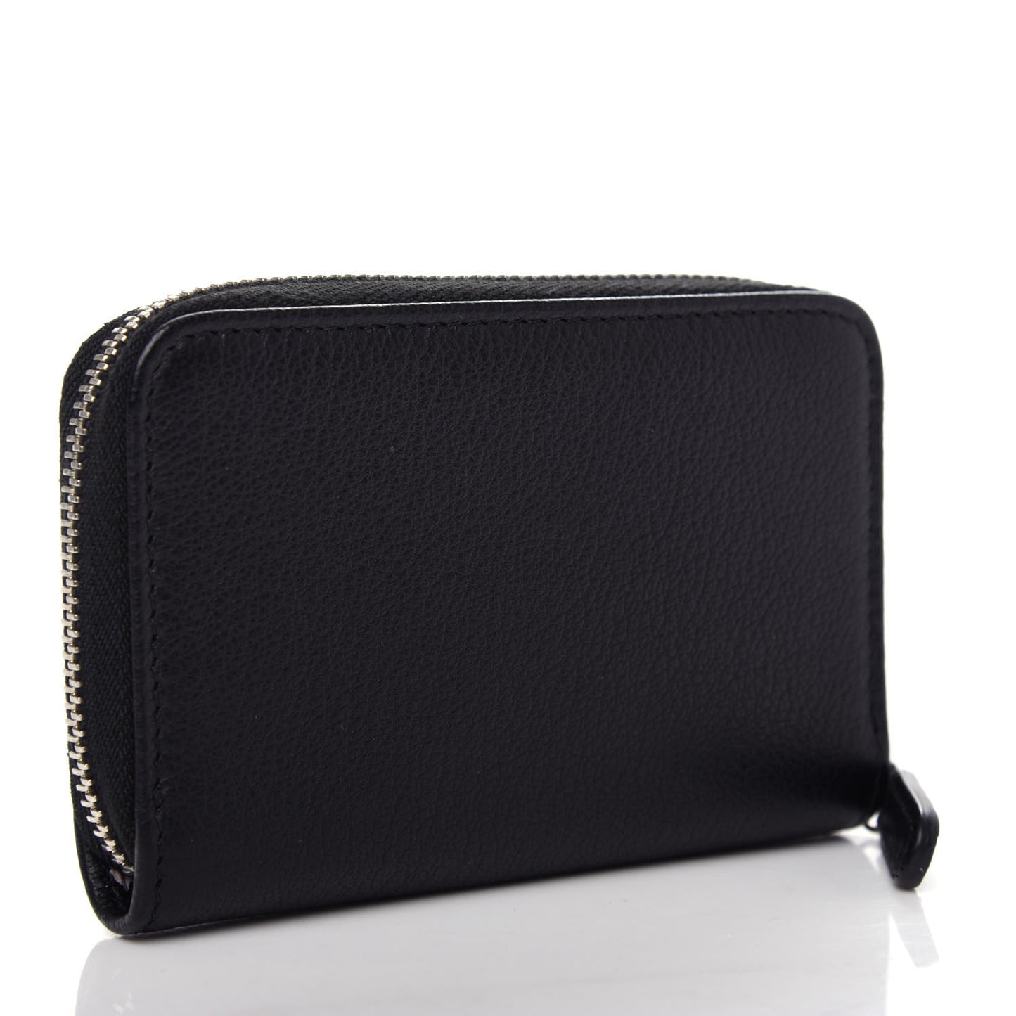 Goatskin Camellia Zip Coin Purse Black