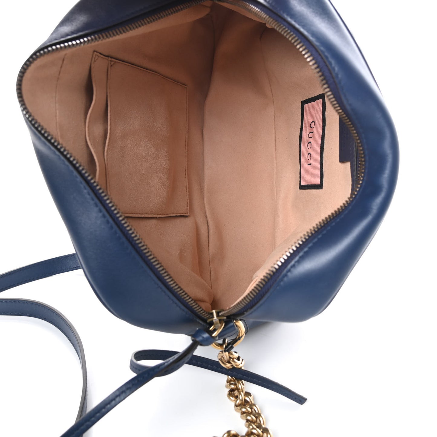 Calfskin Matelasse GucciGhost Medium GG Marmont Chain Shoulder Bag Blue Agata Hibiscus Red