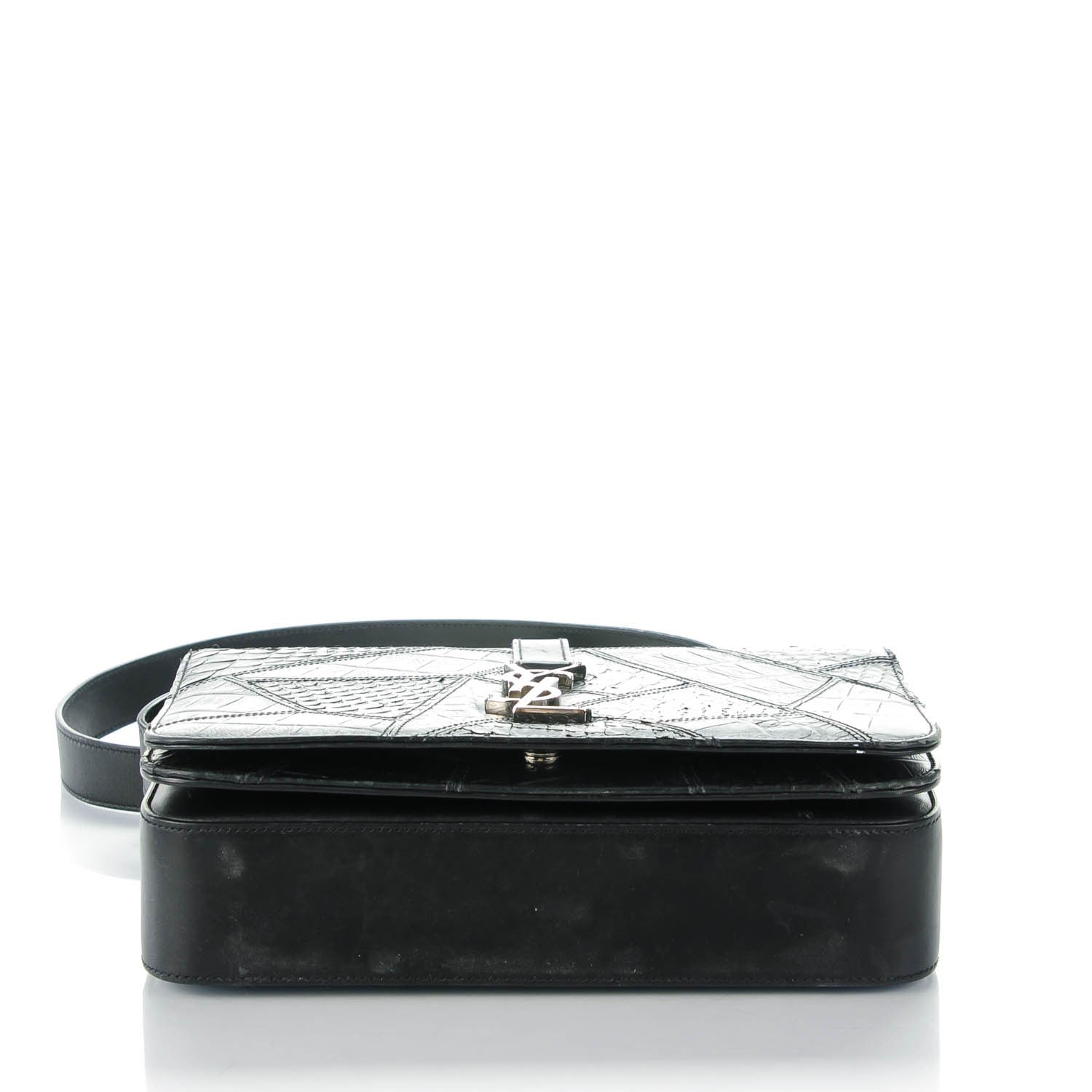 Saint Laurent Reptile Calfskin Embossed Medium Patchwork Animal Monogram Universite Bag Black 5 of 8