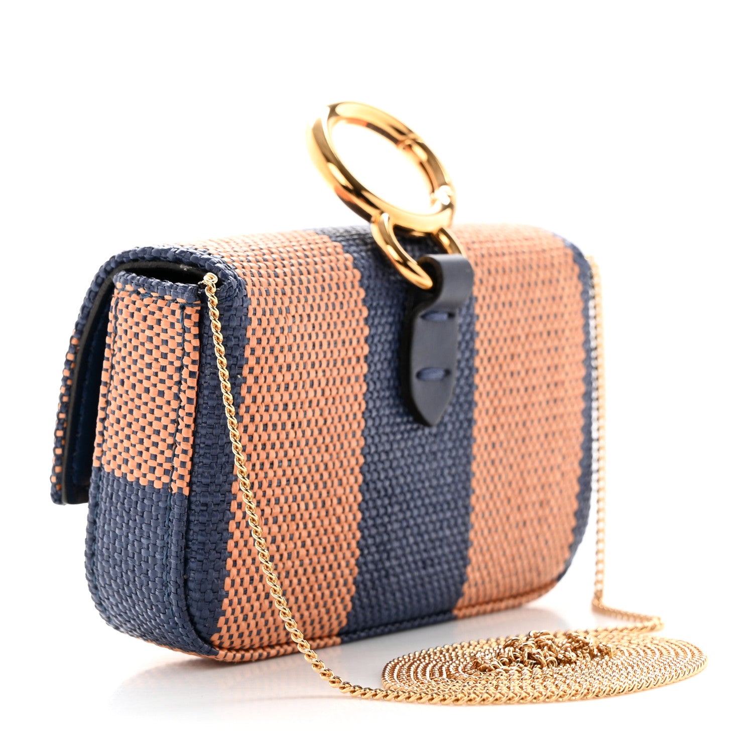 Fendi Raffia Pequin Gingham Woven Nano Baguette Charm Blue Ruggine 3 of 9