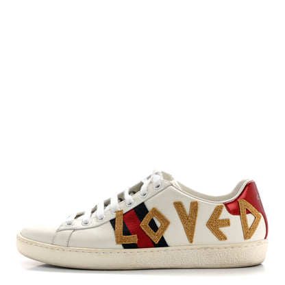 Gucci Calfskin Nappa Web LOVED Embroidered Womens Ace Sneakers 38 White Red Flame Notte 1 of 11