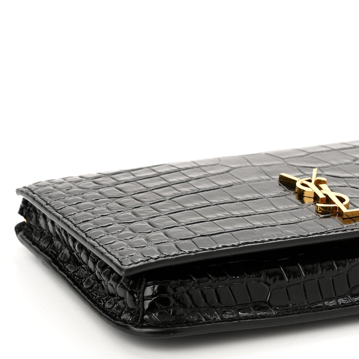 Crocodile Embossed Monogram Phone Holder Crossbody Black