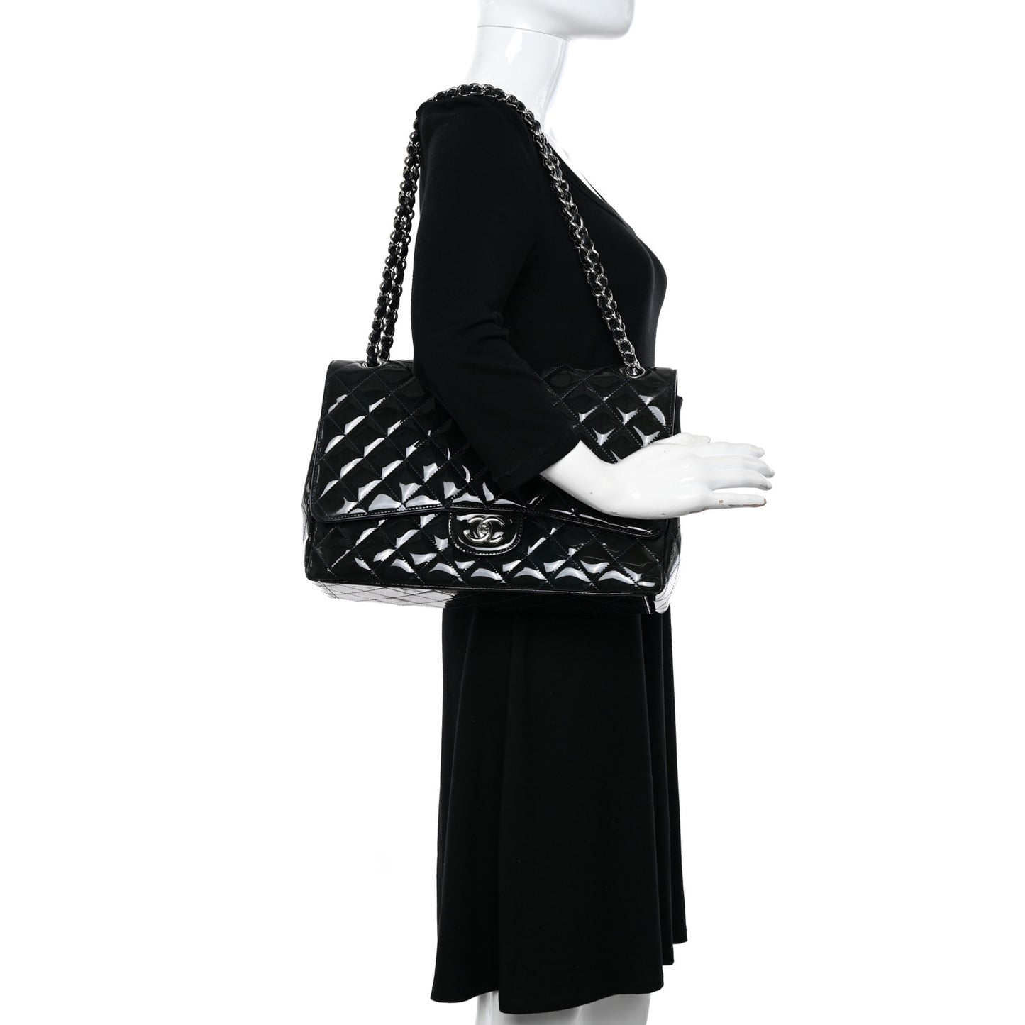 Patent Quilted Maxi Single Flap Blue