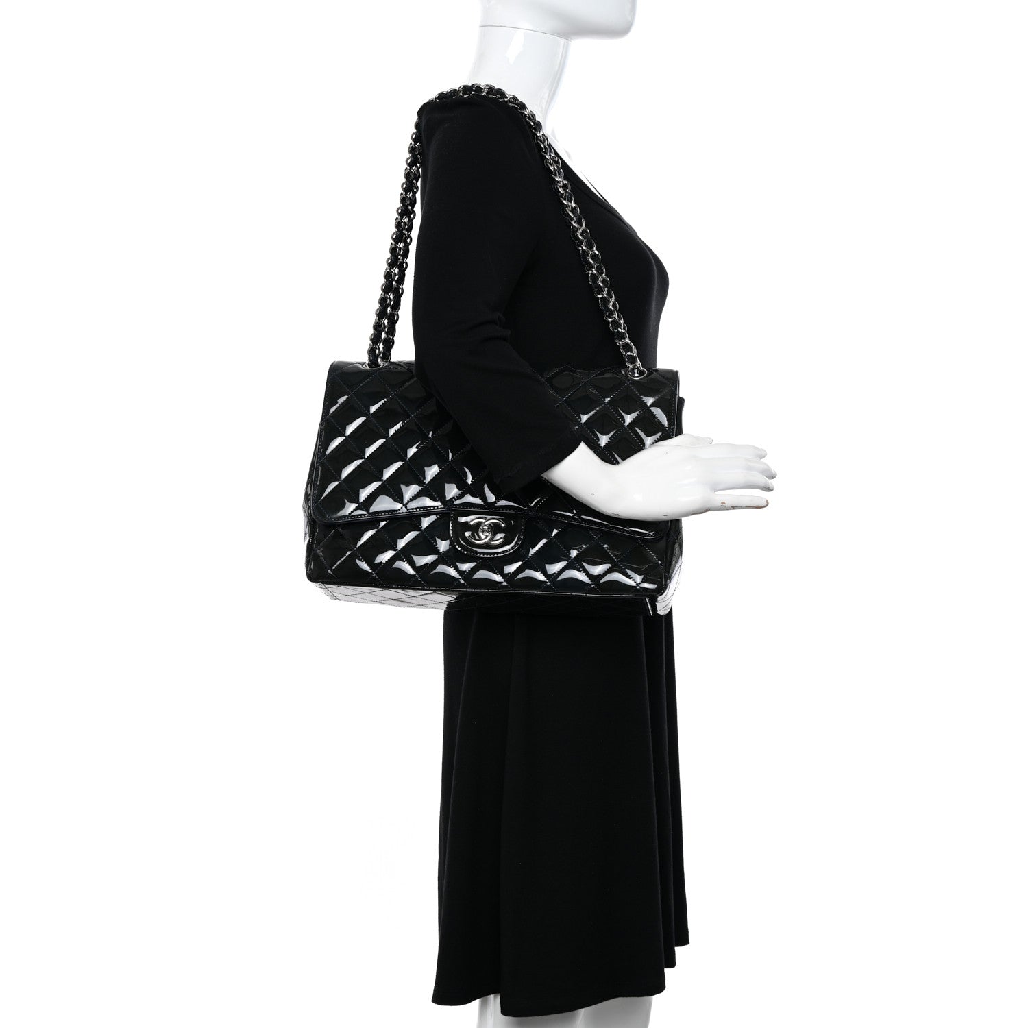 Chanel Patent Quilted Maxi Single Flap Blue 2 of 14