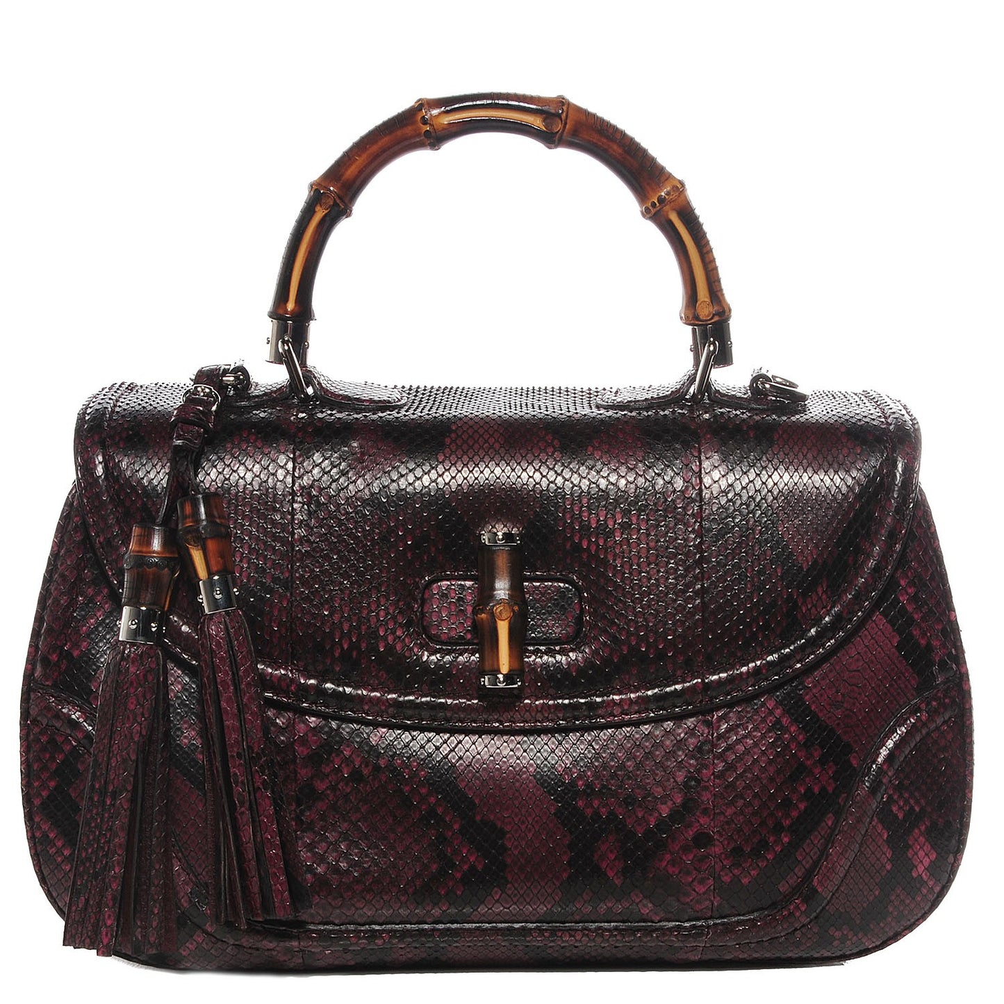 Python Large New Bamboo Top Handle Bag Bordeaux