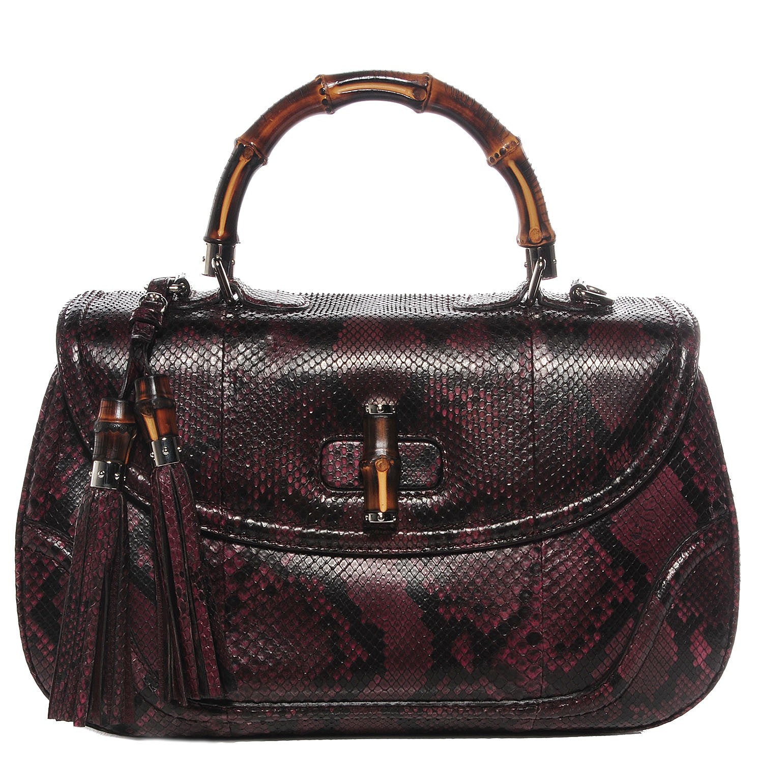 Gucci Python Large New Bamboo Top Handle Bag Bordeaux 1 of 9
