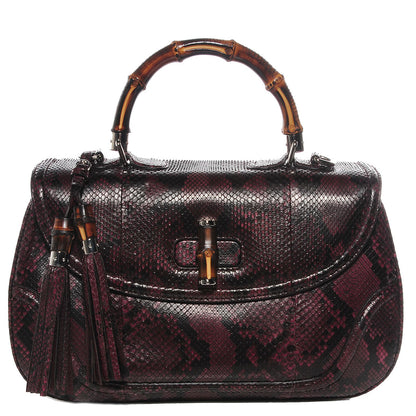 Gucci Python Large New Bamboo Top Handle Bag Bordeaux 1 of 9
