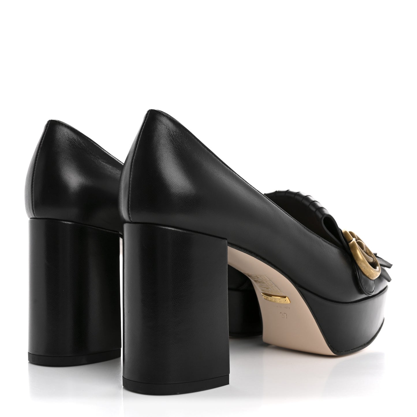 Malaga Kid GG Marmont Fringe Platform Loafer Pumps 37 Black