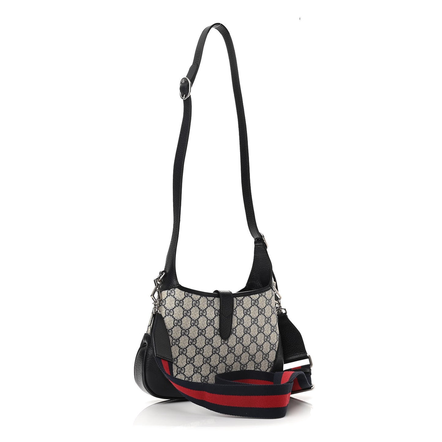 GG Supreme Monogram Textured Dollar Calfskin Web Small Jackie 1961 Hobo Beige Blue