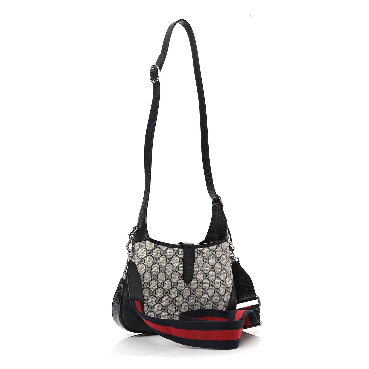 Gucci GG Supreme Monogram Textured Dollar Calfskin Web Small Jackie 1961 Hobo Beige Blue 3 of 10