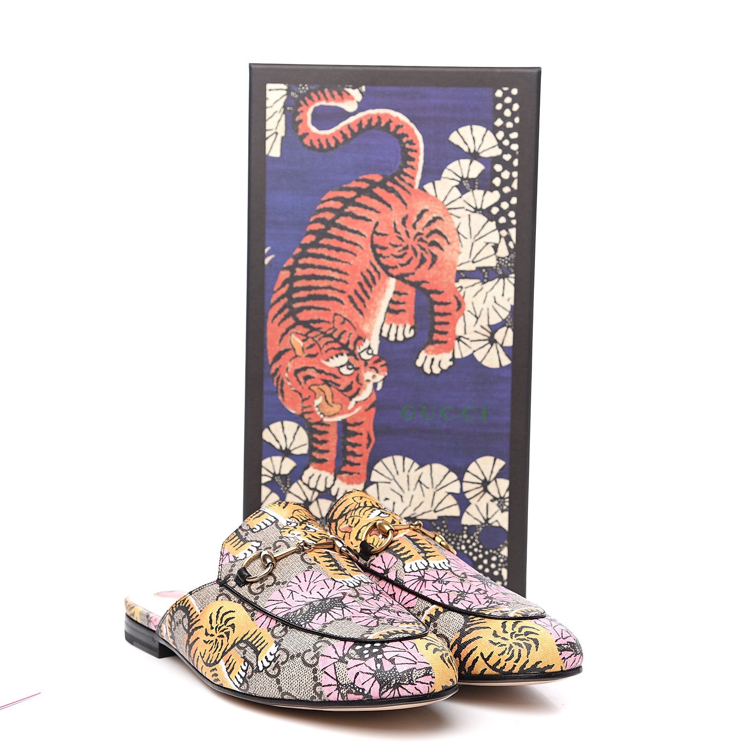 Gucci GG Supreme Monogram Bengal Womens Princetown Slippers 39 Beige Crop Pink 9 of 9