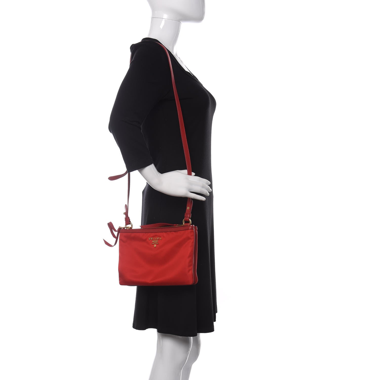 Prada Tessuto Nylon Soft Calf Double Zip Crossbody Bag Rosso 2 of 11