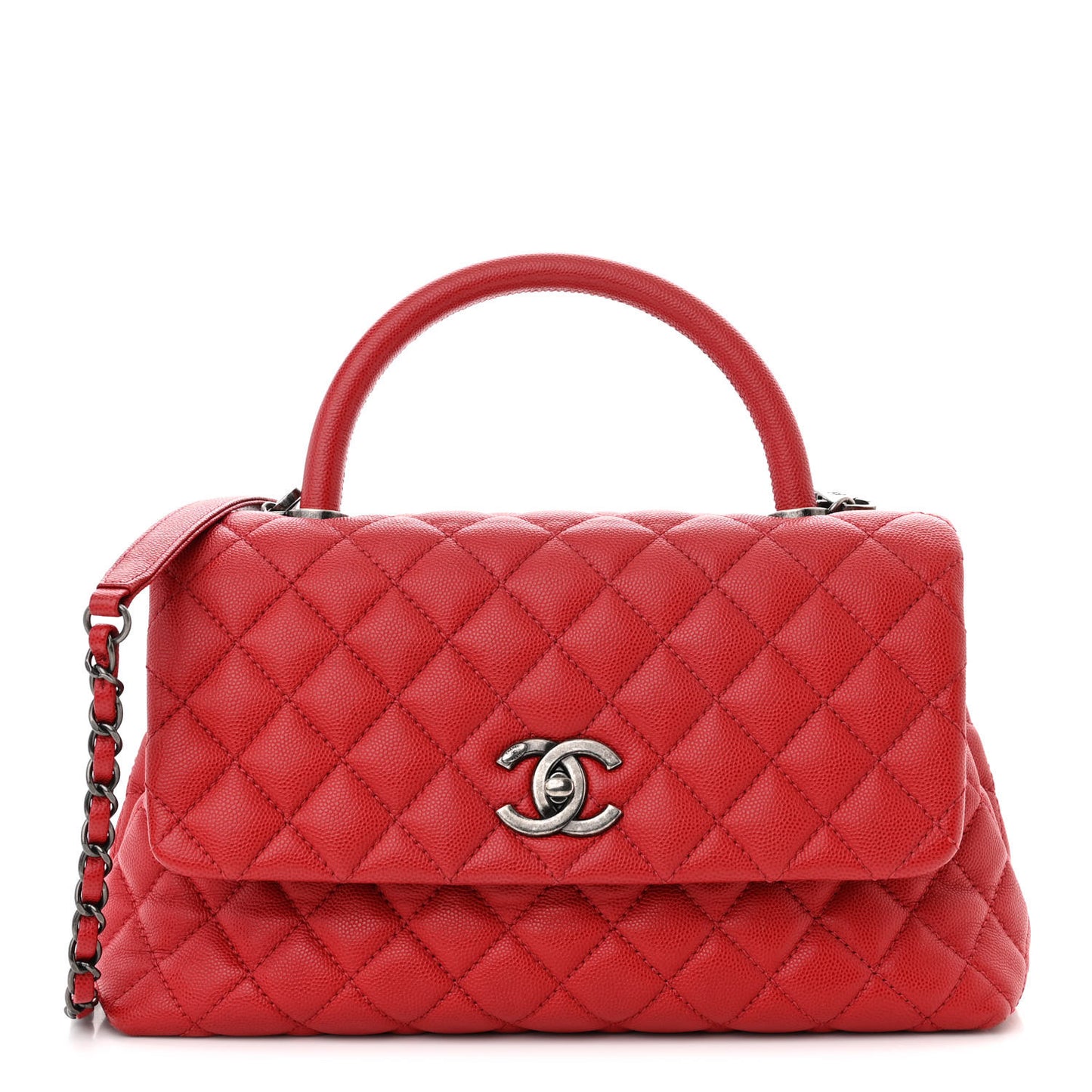 Caviar Quilted Small Coco Handle Flap Red