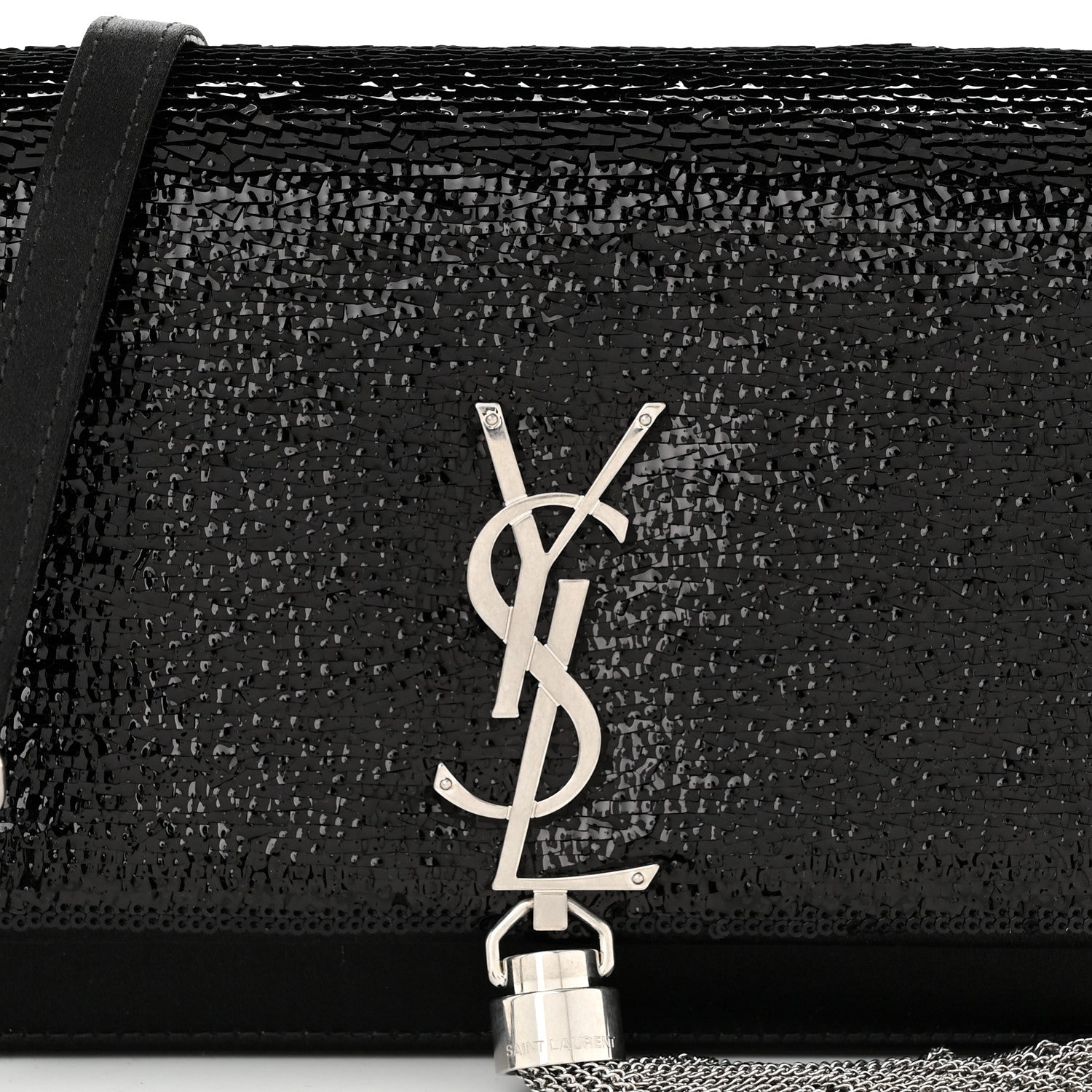 Saint Laurent Satin Sequins Classic Monogram Kate Tassel Chain Wallet Black 7 of 9