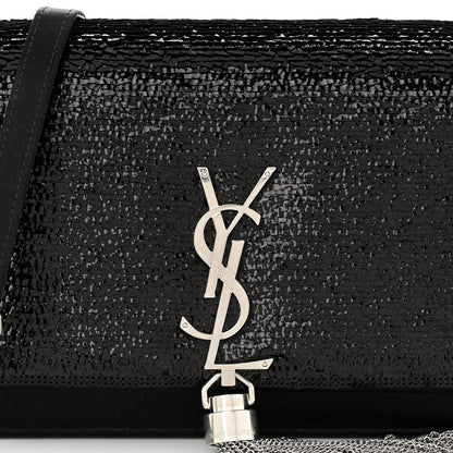 Saint Laurent Satin Sequins Classic Monogram Kate Tassel Chain Wallet Black 7 of 9