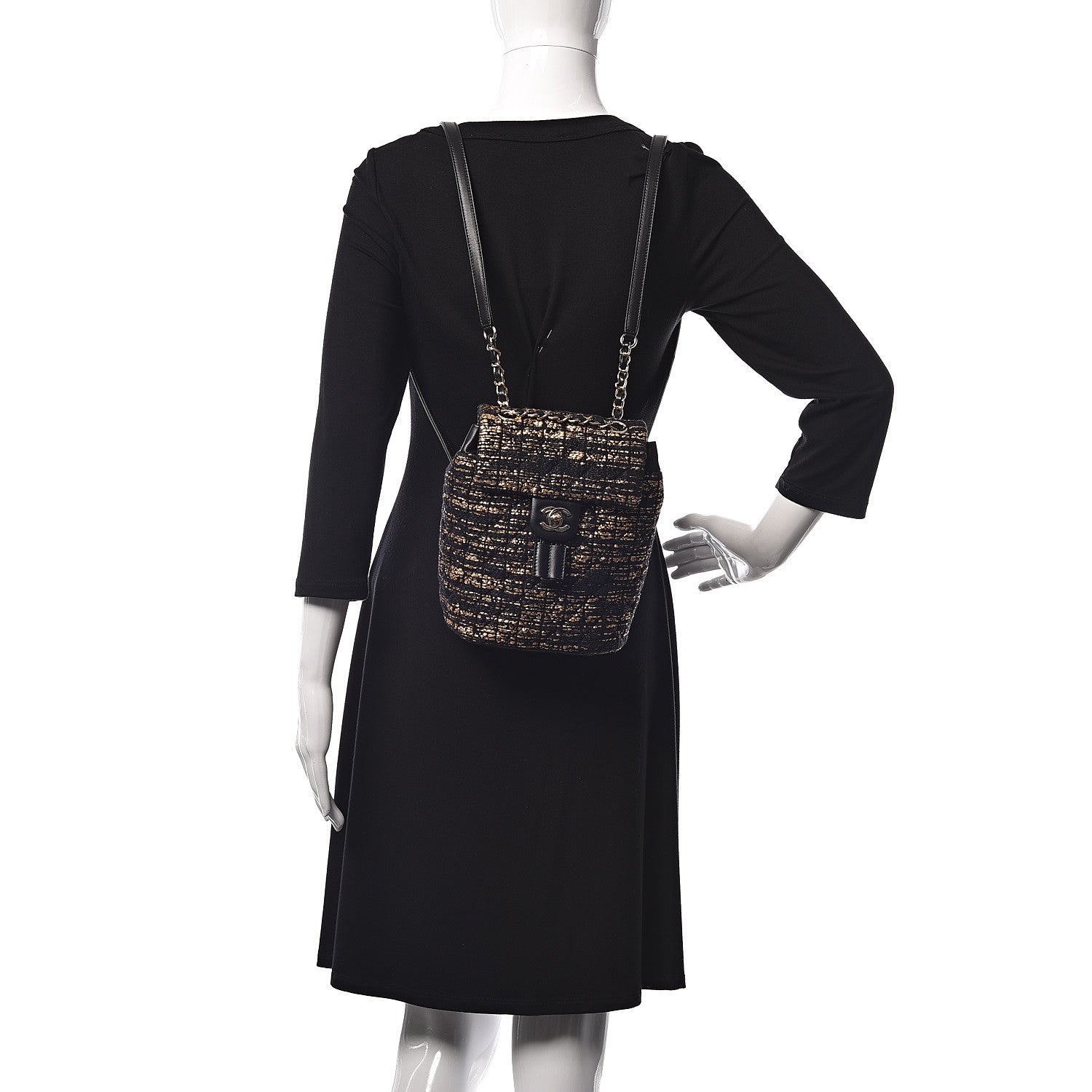 Chanel Tweed Quilted Mini Urban Spirit Backpack Black Gold 2 of 8