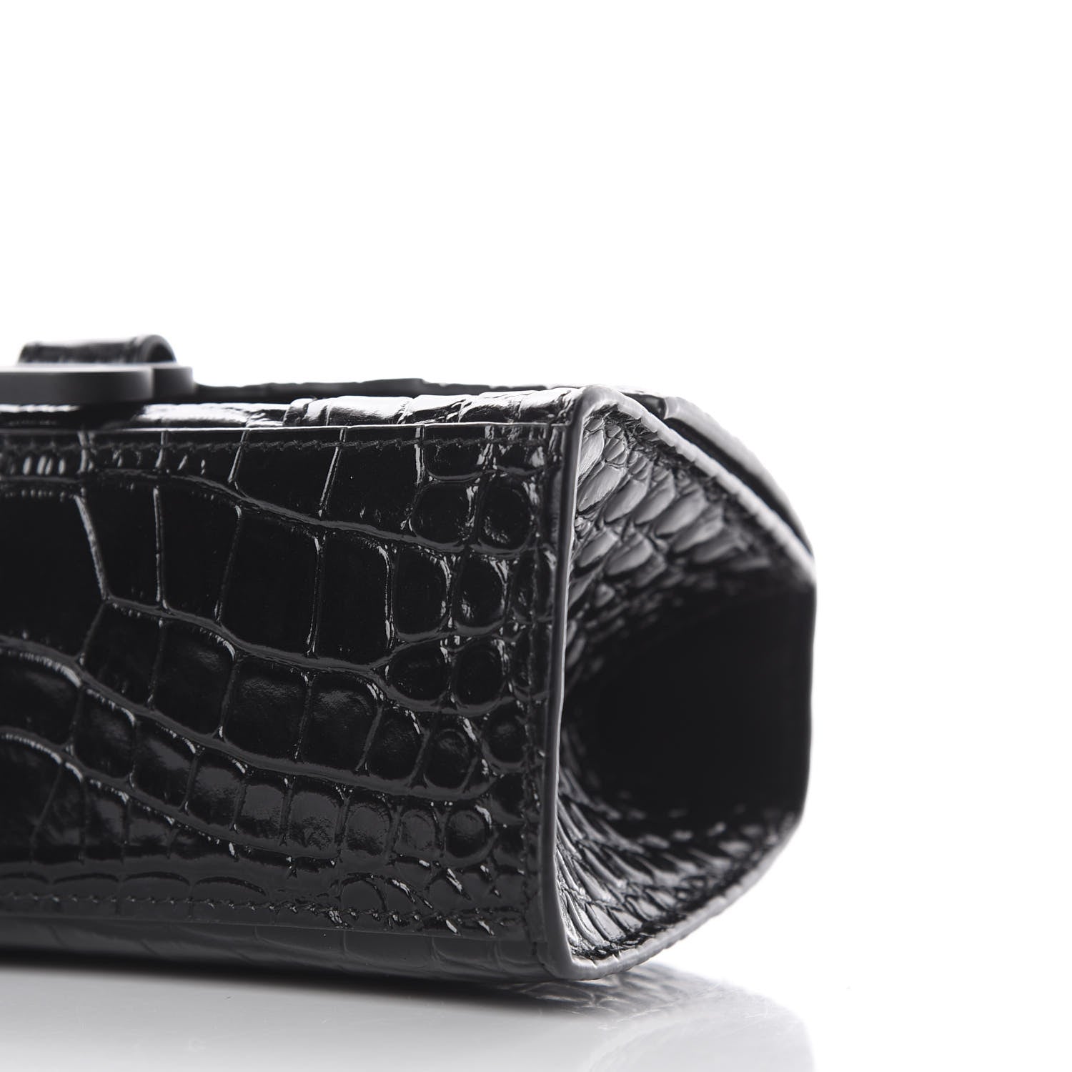 Balenciaga Shiny Calfskin Monochrome Crocodile Embossed Hourglass Top Handle Bag XS Black 6 of 8