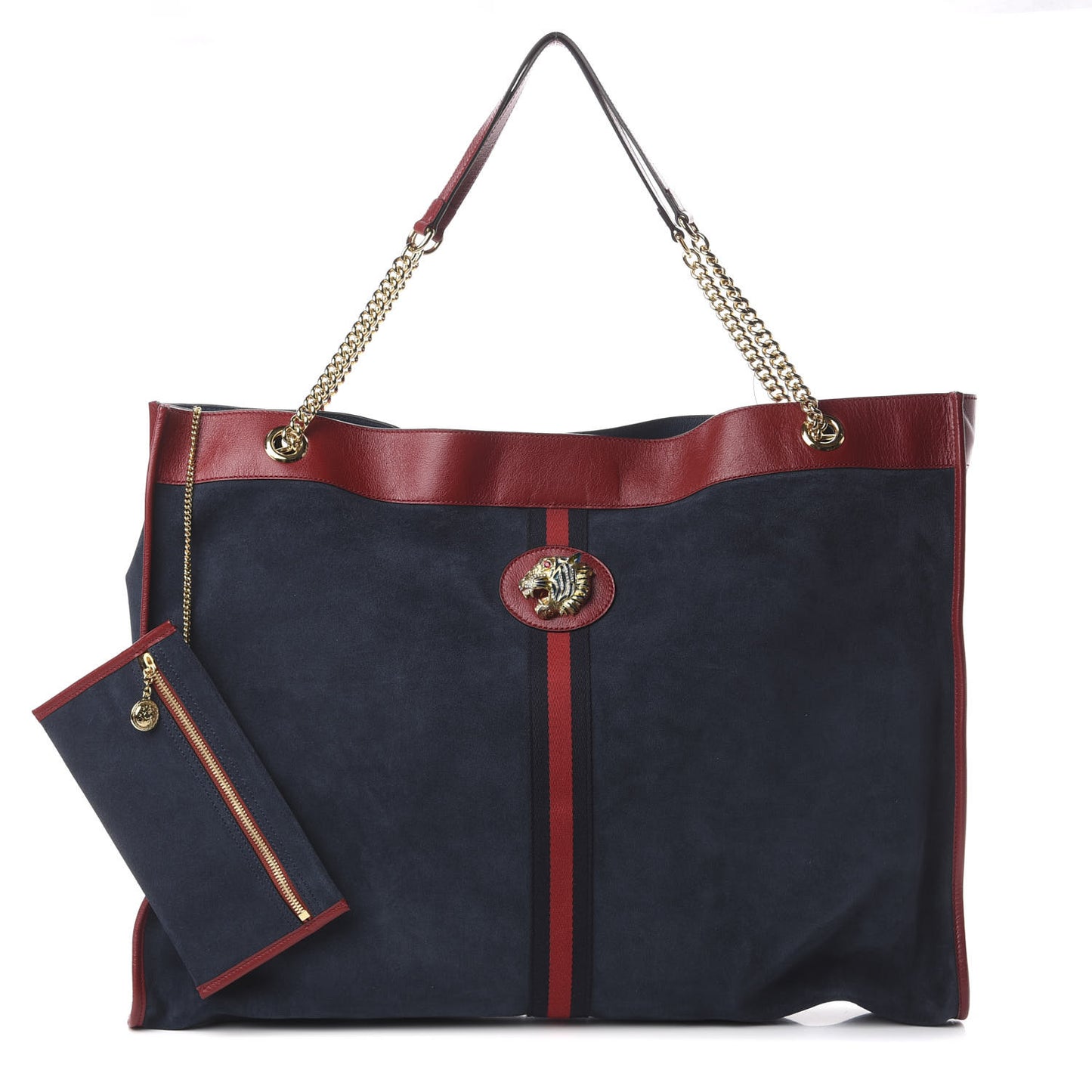 Suede Calfskin Maxi Rajah Chain Tote New Blue Romantic Cherry