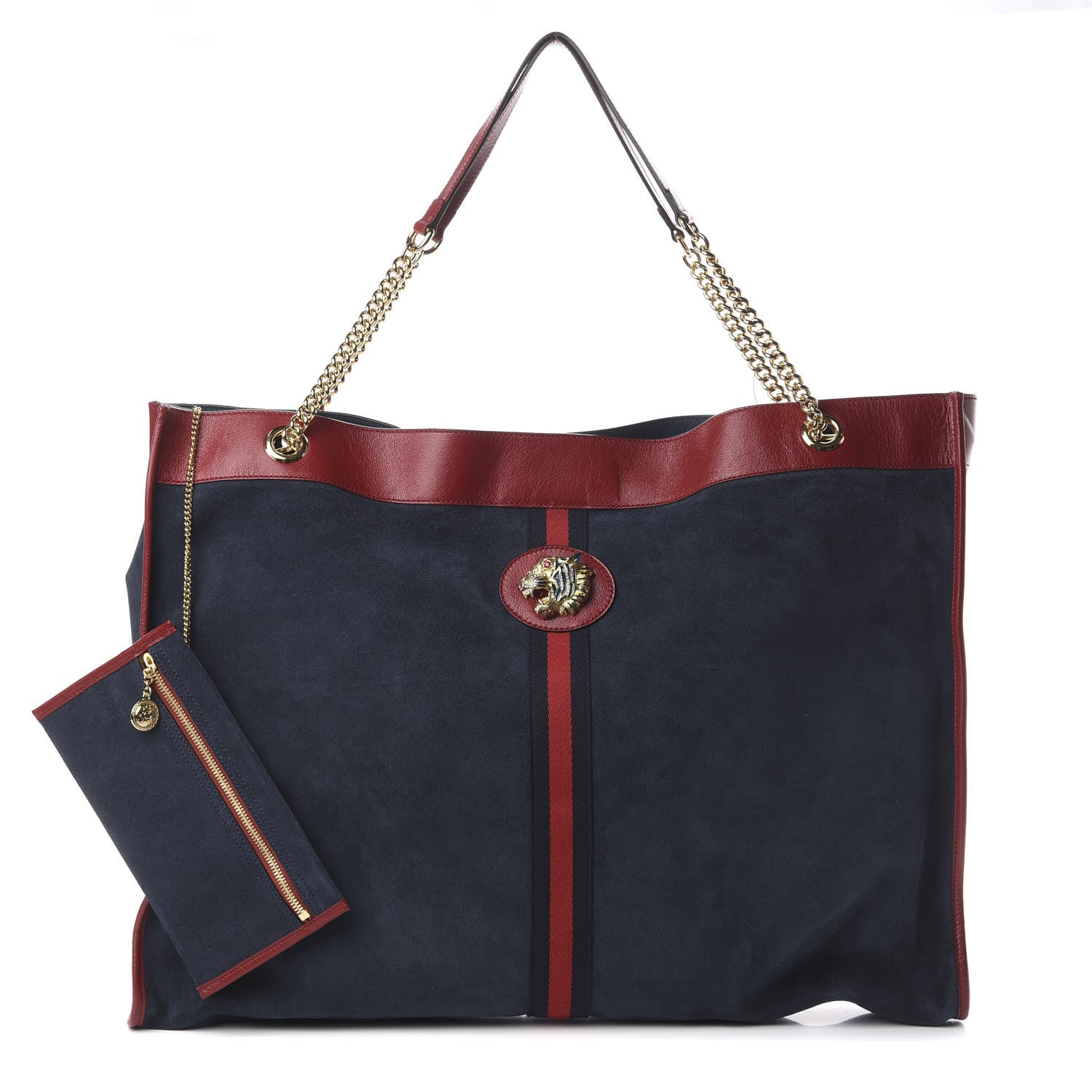 Gucci Suede Calfskin Maxi Rajah Chain Tote New Blue Romantic Cherry 1 of 8