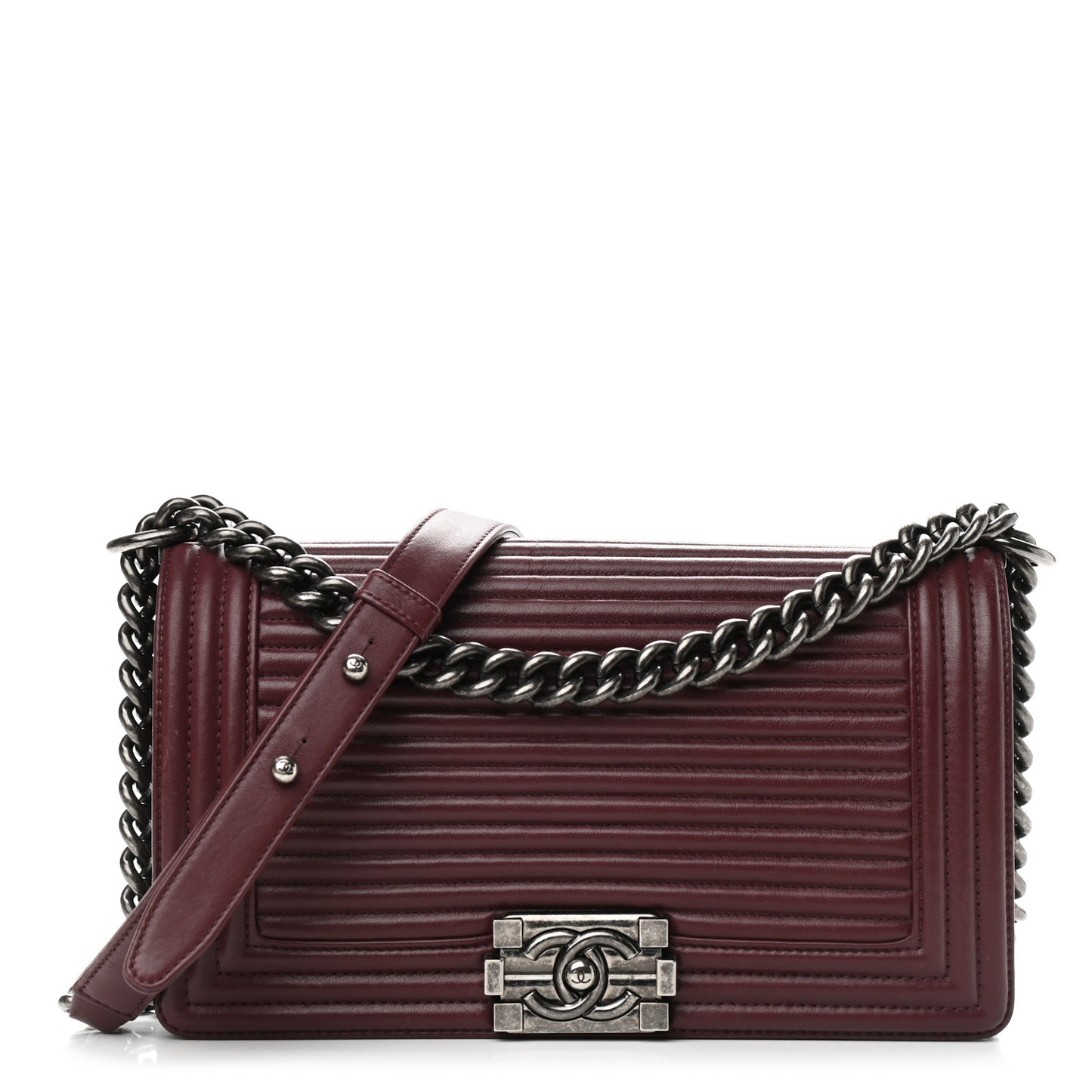 Calfskin Horizontal Quilted Medium Boy Flap Burgundy