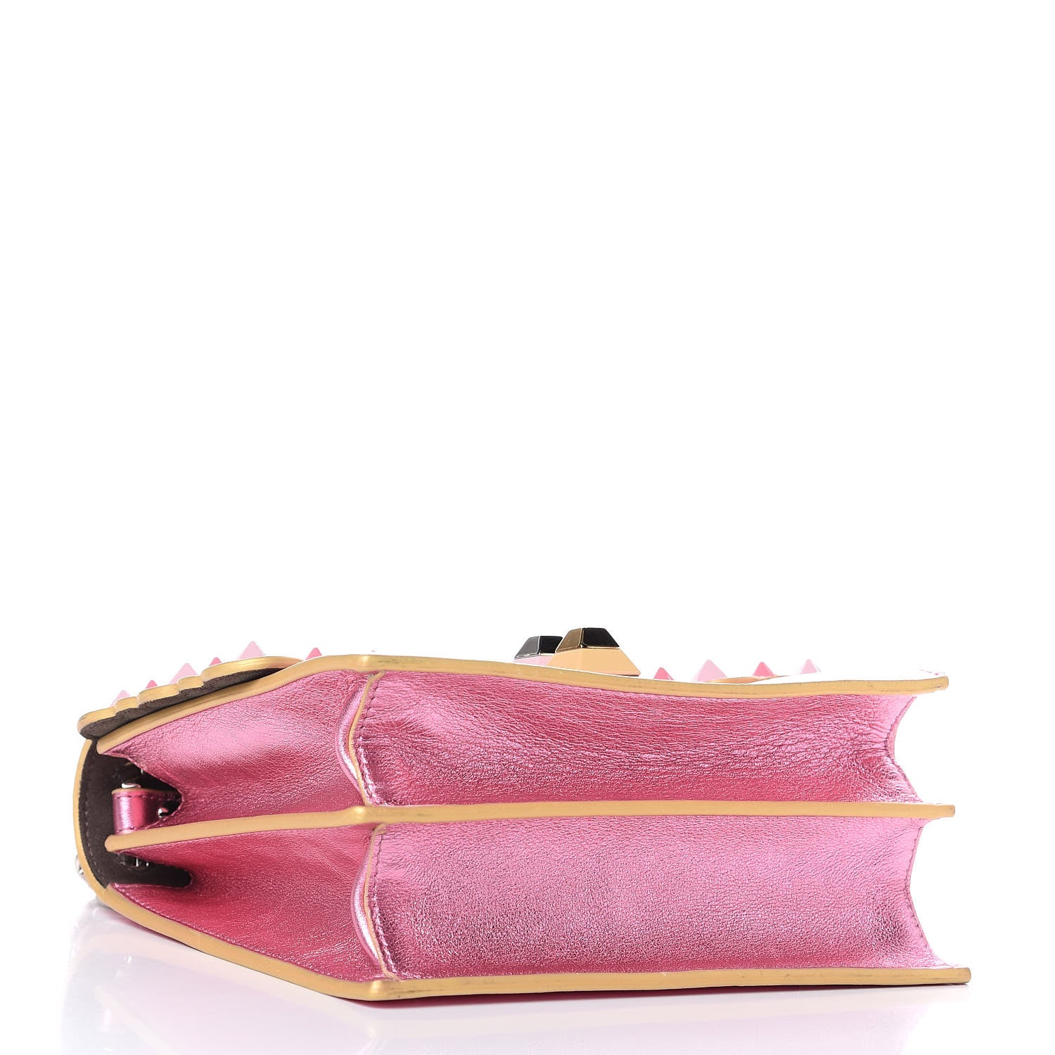 Fendi Vitello Catalan Mirror Scalloped Multi Studded Small Kan I Shoulder Bag Fuxia Chiaro 4 of 13