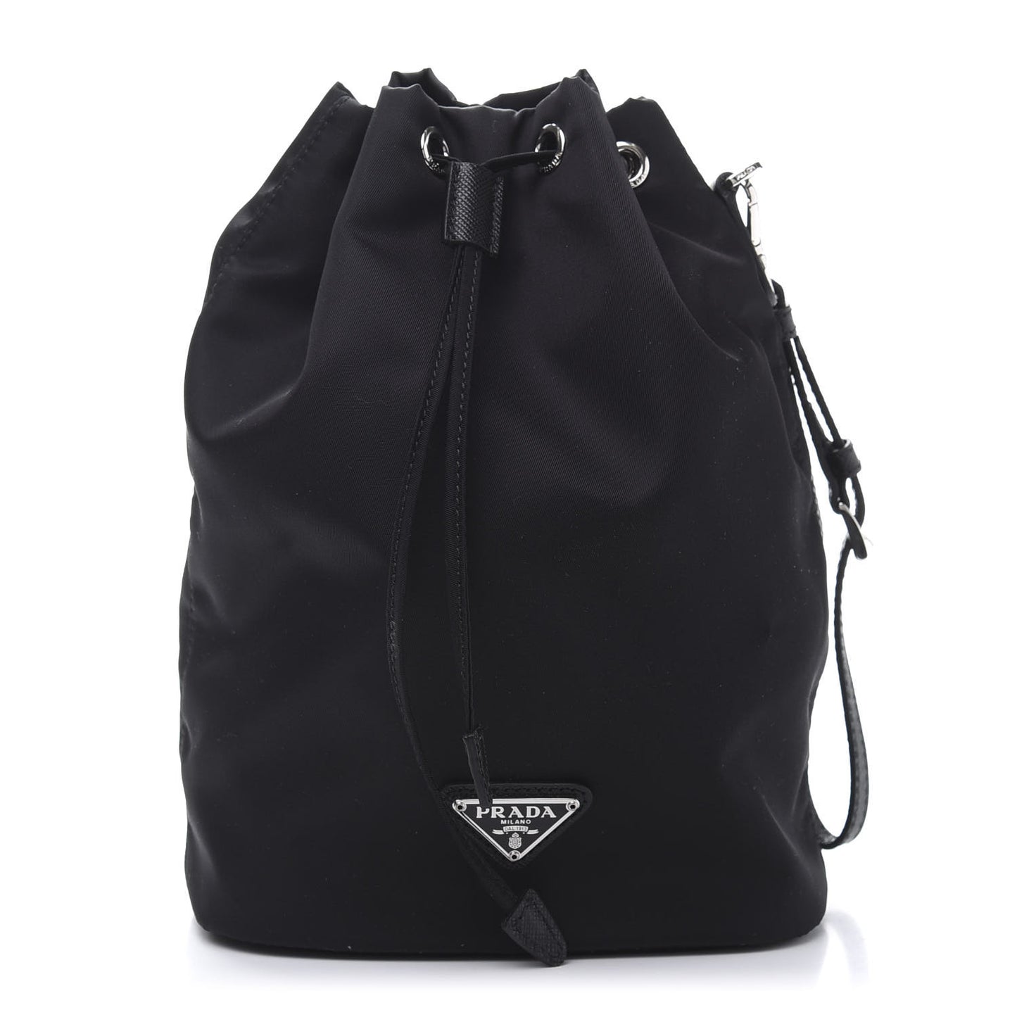 Saffiano Tessuto Nylon Vela Bucket Wristlet Black