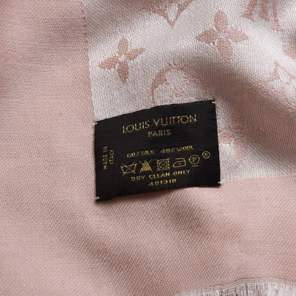 Louis Vuitton Silk Wool Monogram Denim Shawl Pink 5 of 11