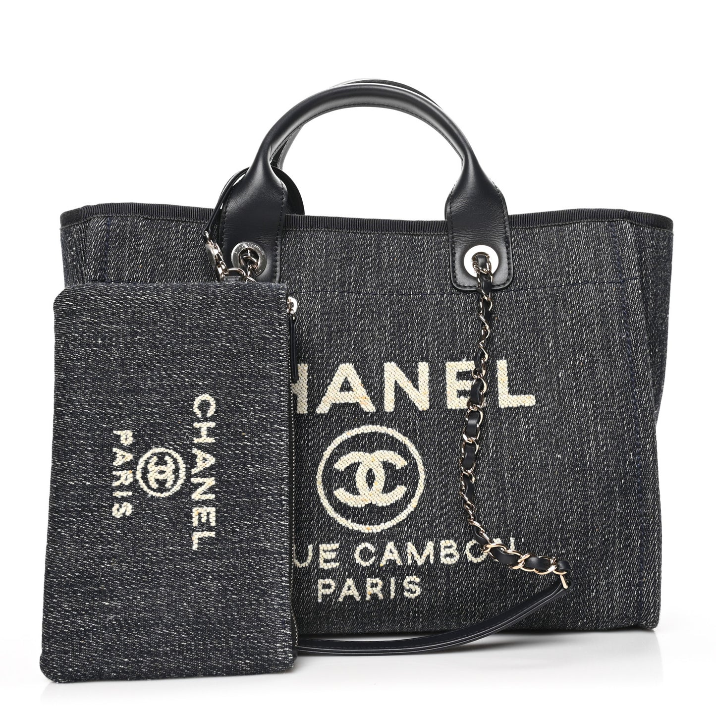 Denim Small Deauville Tote Dark Blue White